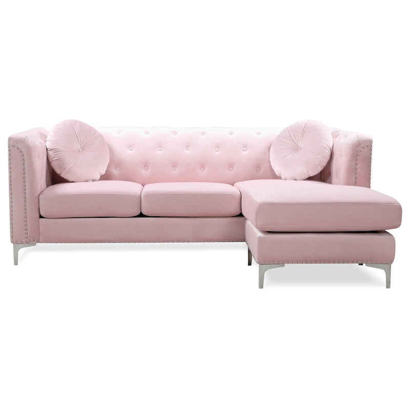 Canapé sectionnel moderne en velours capitonné avec méridienne, 83"L x 58"l x 31"H
