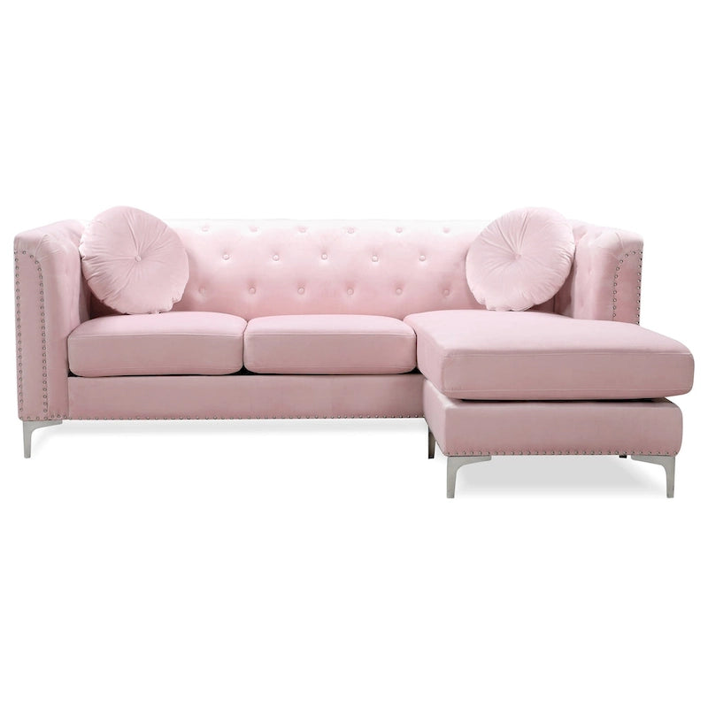 Pompano 83 in. Tufted Velvet Sectional with 2-Throw Pillow - 83 L x 58 W x 31 H