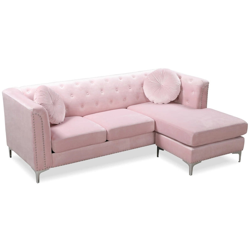 Canapé sectionnel moderne en velours capitonné avec méridienne, 83"L x 58"l x 31"H