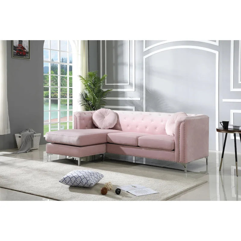 Canapé sectionnel moderne en velours capitonné avec méridienne, 83"L x 58"l x 31"H