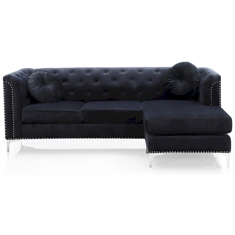 Canapé sectionnel moderne en velours capitonné avec méridienne, 83"L x 58"l x 31"H