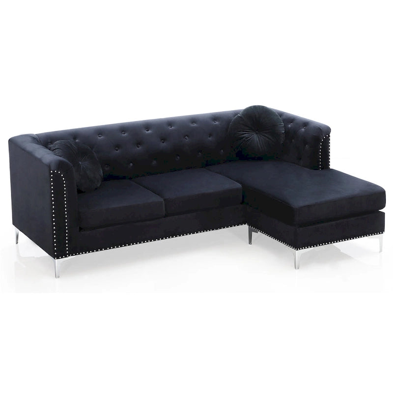 Canapé sectionnel moderne en velours capitonné avec méridienne, 83"L x 58"l x 31"H