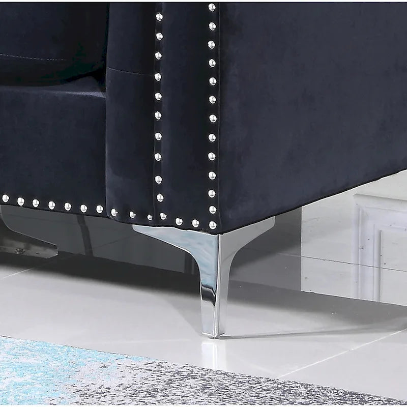 Canapé sectionnel moderne en velours capitonné avec méridienne, 83"L x 58"l x 31"H