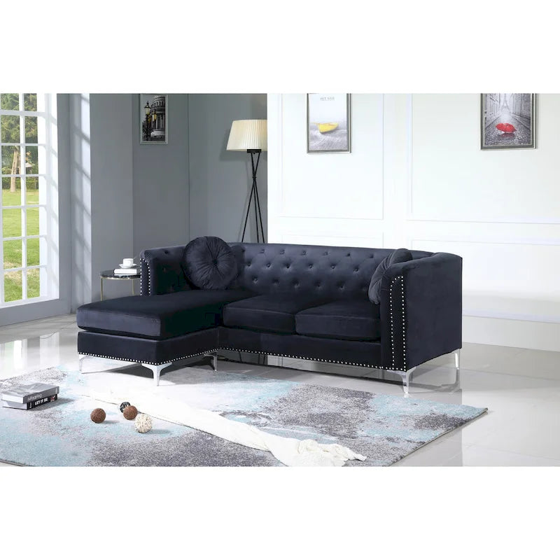 Canapé sectionnel moderne en velours capitonné avec méridienne, 83"L x 58"l x 31"H