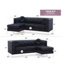Canapé sectionnel moderne en velours capitonné avec méridienne, 83"L x 58"l x 31"H