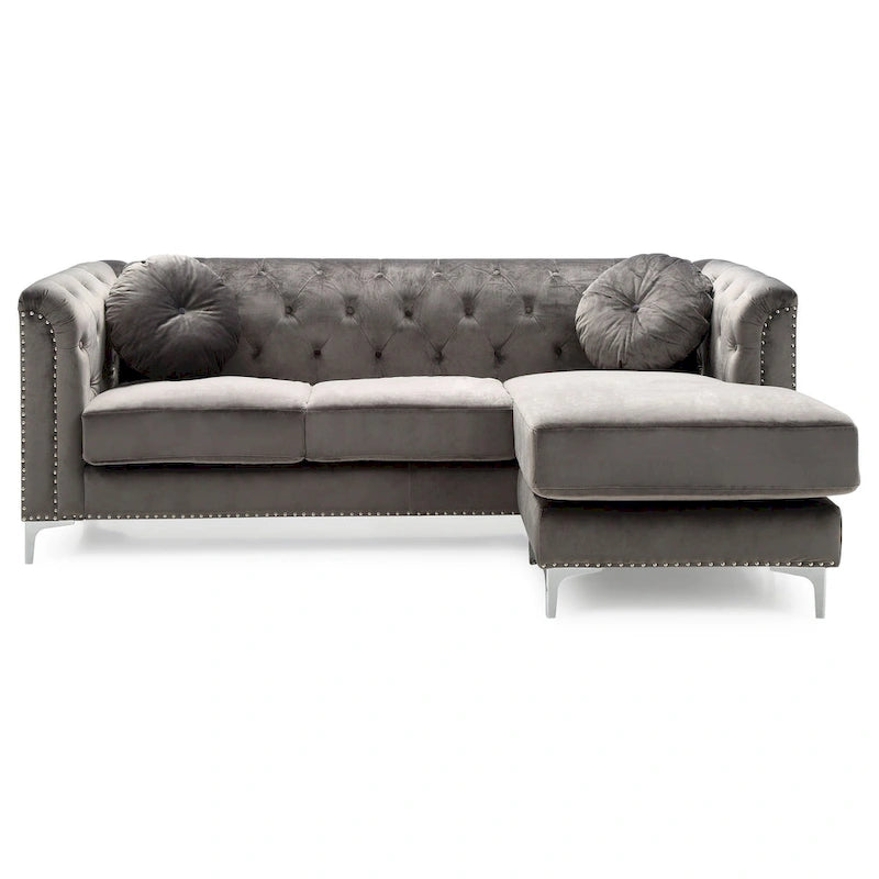Canapé sectionnel moderne en velours capitonné avec méridienne, 83"L x 58"l x 31"H