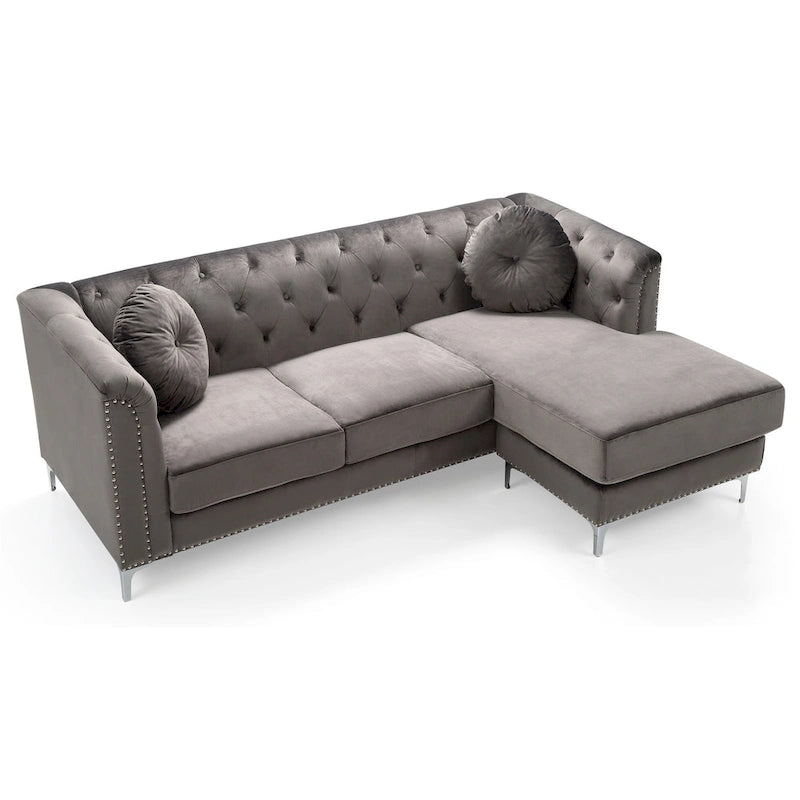 Canapé sectionnel moderne en velours capitonné avec méridienne, 83"L x 58"l x 31"H