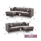 Canapé sectionnel moderne en velours capitonné avec méridienne, 83"L x 58"l x 31"H