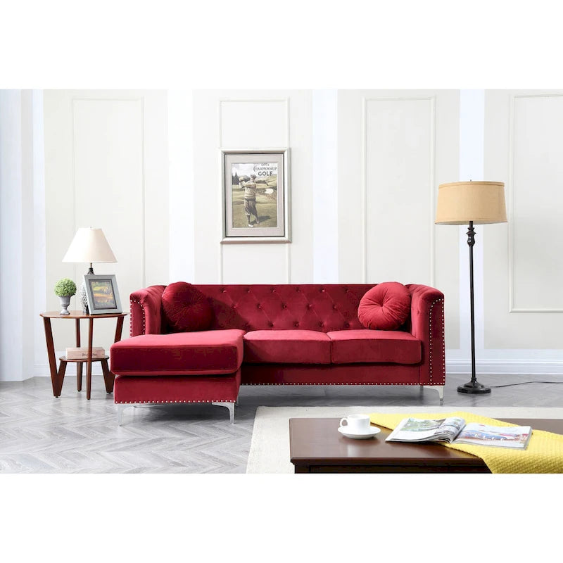 Canapé sectionnel moderne en velours capitonné avec méridienne, 83"L x 58"l x 31"H