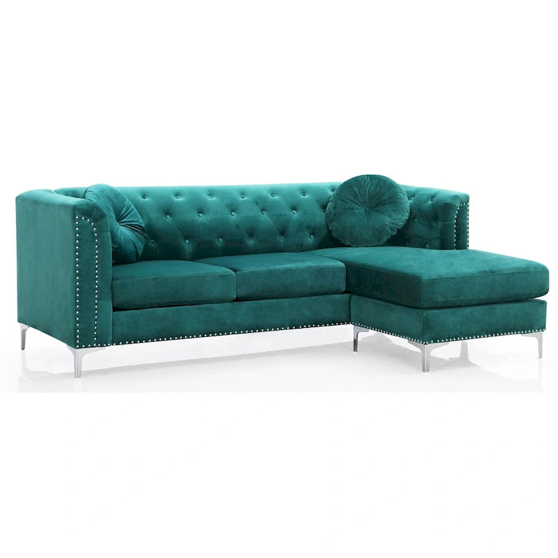 Canapé sectionnel moderne en velours capitonné avec méridienne, 83"L x 58"l x 31"H