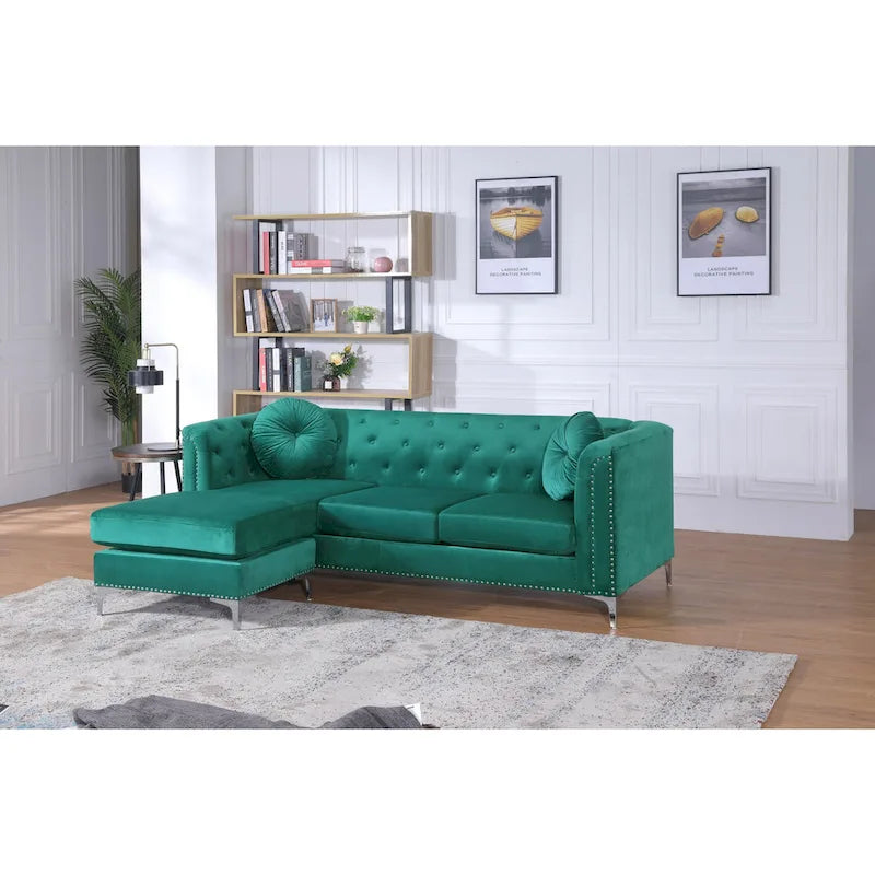 Canapé sectionnel moderne en velours capitonné avec méridienne, 83"L x 58"l x 31"H