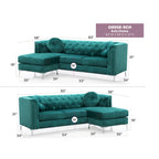 Canapé sectionnel moderne en velours capitonné avec méridienne, 83"L x 58"l x 31"H