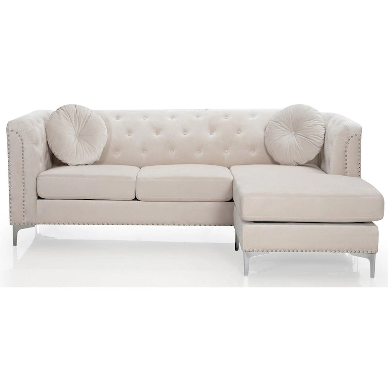Canapé sectionnel moderne en velours capitonné avec méridienne, 83"L x 58"l x 31"H