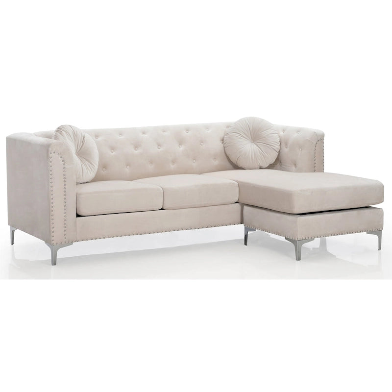 Canapé sectionnel moderne en velours capitonné avec méridienne, 83"L x 58"l x 31"H