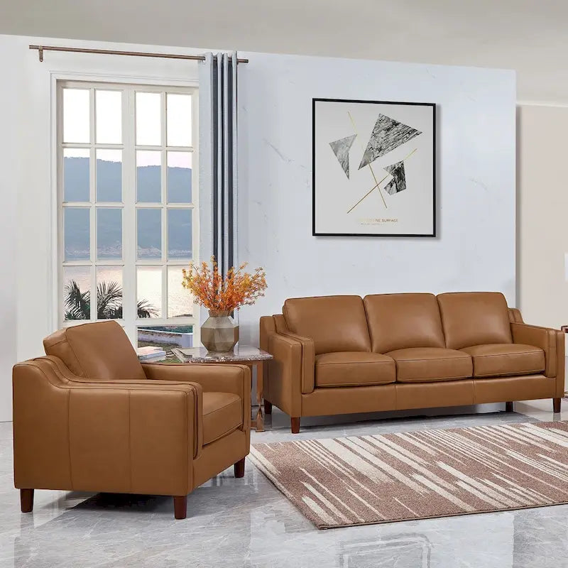 Canapé et fauteuil en cuir pleine fleur