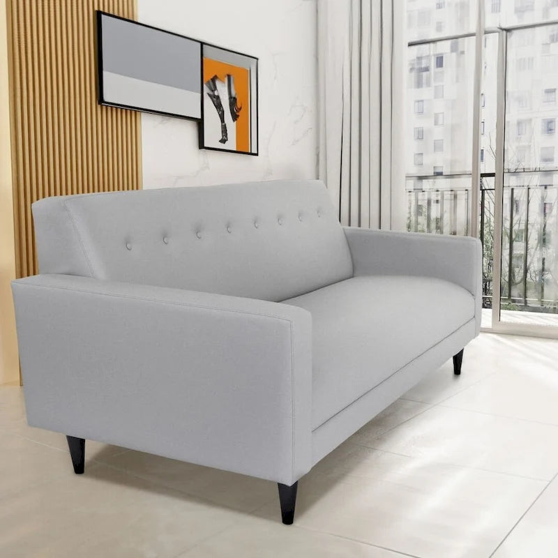 Canapé 3 places Mid-Century Modern - Similicuir, Structure en bois massif, Gris