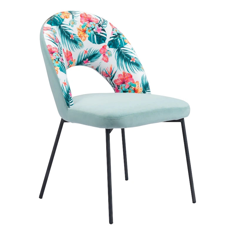 Lot de 2 chaises de salle à manger en velours - Multicolore et vert