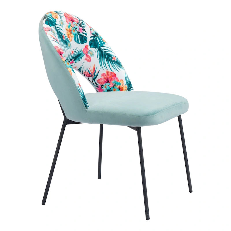 Lot de 2 chaises de salle à manger en velours - Multicolore et vert