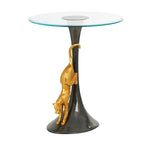 Table d'appoint en aluminium avec figurine léopard et plateau en verre trempé - Noir