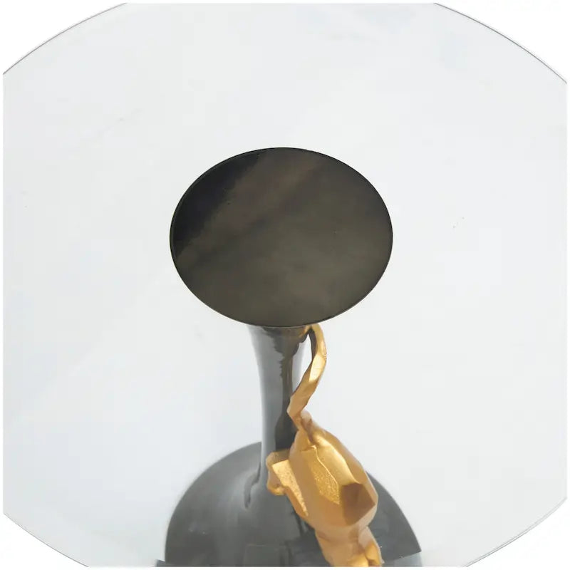 Table d'appoint en aluminium avec figurine léopard et plateau en verre trempé - Noir