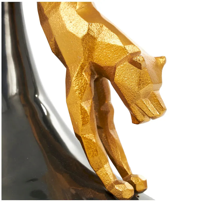 Table d'appoint en aluminium avec figurine léopard et plateau en verre trempé - Noir