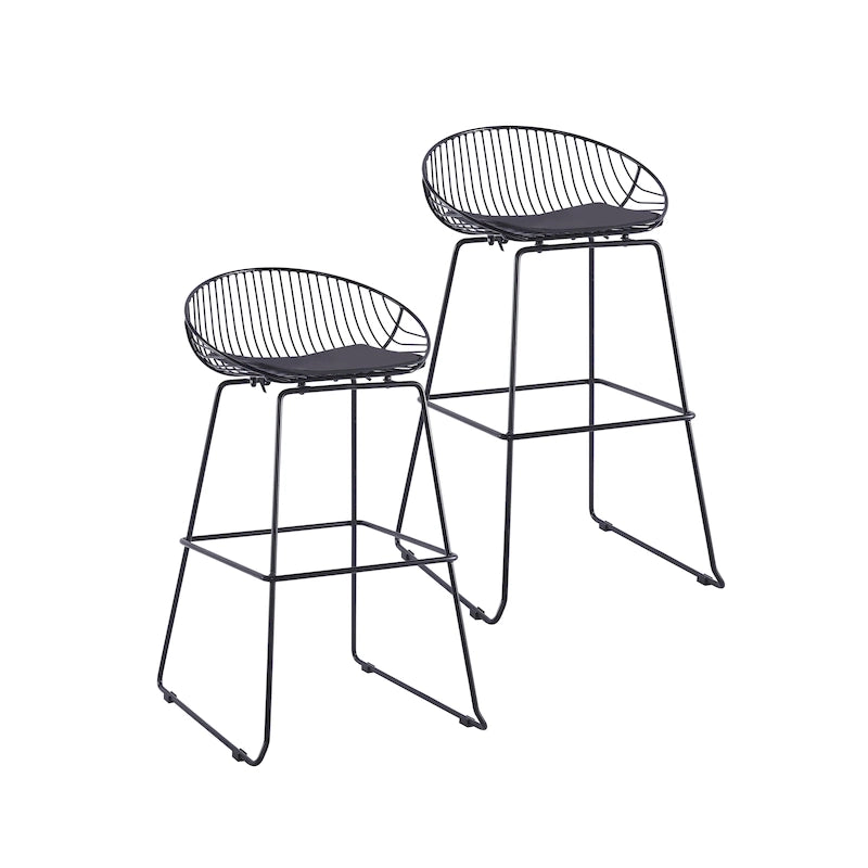 Tabourets de bar modernes en métal, lot de 2 – Design en maille métallique avec repose-pieds