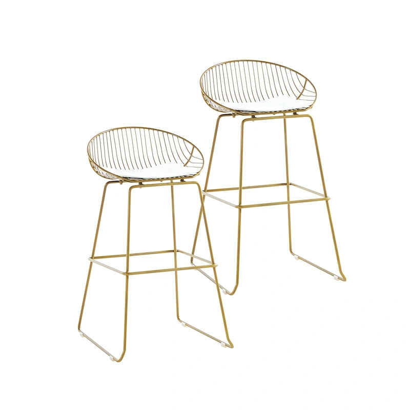 Tabourets de bar modernes en métal, lot de 2 – Design en maille métallique avec repose-pieds