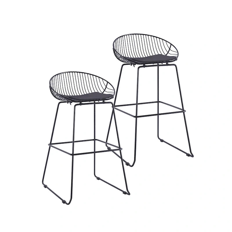 Tabourets de bar modernes en métal, lot de 2 – Design en maille métallique avec repose-pieds