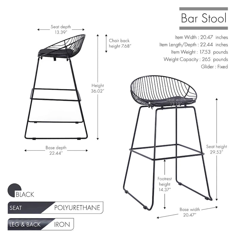 Tabourets de bar modernes en métal, lot de 2 – Design en maille métallique avec repose-pieds