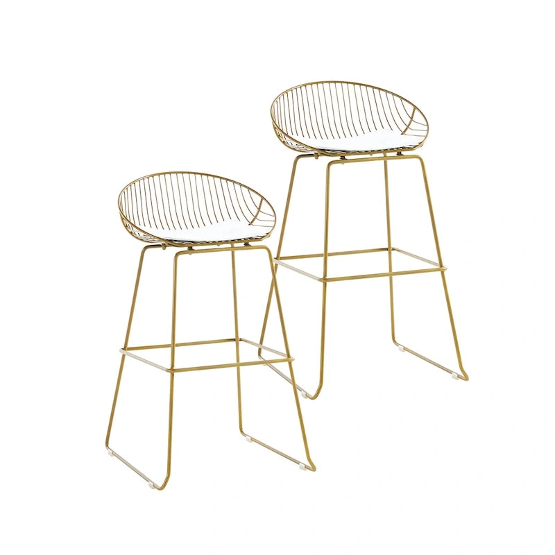Tabourets de bar modernes en métal, lot de 2 – Design en maille métallique avec repose-pieds