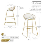 Tabourets de bar modernes en métal, lot de 2 – Design en maille métallique avec repose-pieds