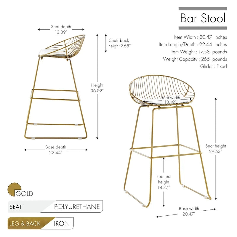 Tabourets de bar modernes en métal, lot de 2 – Design en maille métallique avec repose-pieds