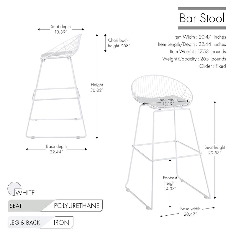Tabourets de bar modernes en métal, lot de 2 – Design en maille métallique avec repose-pieds