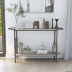Table basse ovale moderne avec pieds en bronze brossé - Gris clair