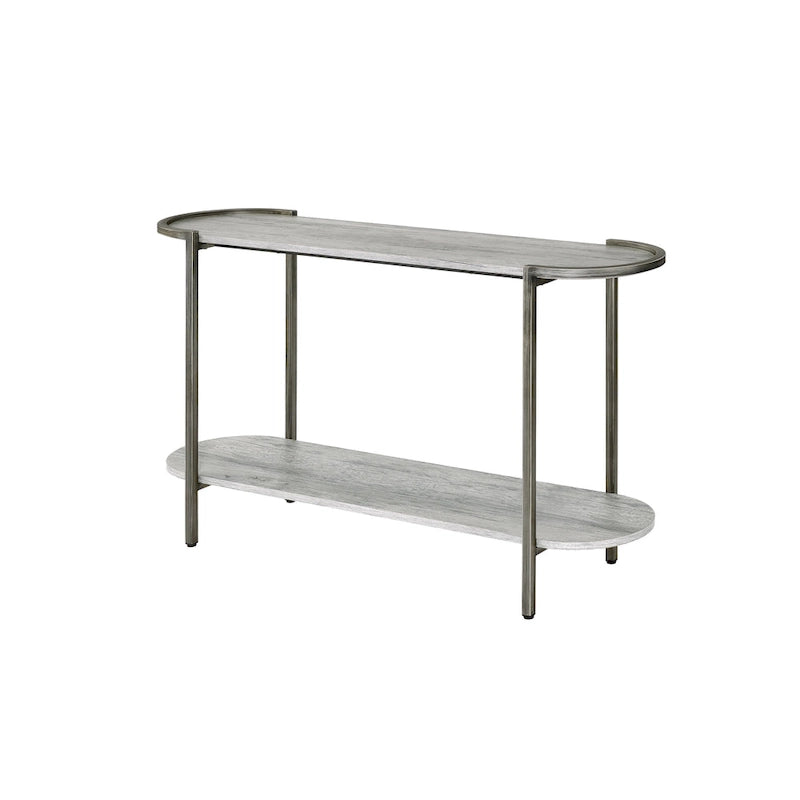 Table basse ovale moderne avec pieds en bronze brossé - Gris clair