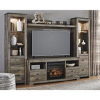 Meuble TV marron rustique avec insert de cheminée électrique