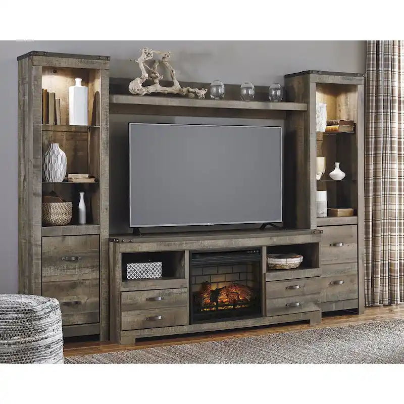 Signature Design by Ashley Trinell Brown 4-Piece Entertainment Center with Electric Fireplace - 104.5 W x 20.75 D x 73.25 H
