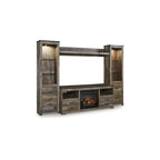 Meuble TV marron rustique avec insert de cheminée électrique