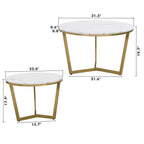 Lot de 2 tables basses gigognes modernes rondes avec plateau effet marbre et piètement doré