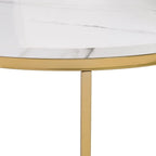 Lot de 2 tables basses gigognes modernes rondes avec plateau effet marbre et piètement doré