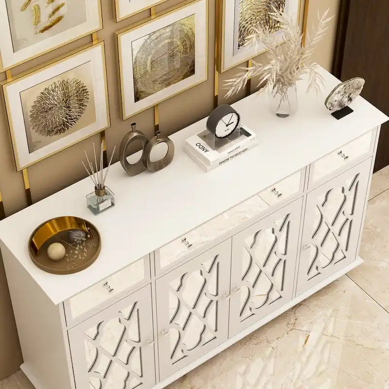 Buffet de rangement d'appoint avec miroir de 140 cm