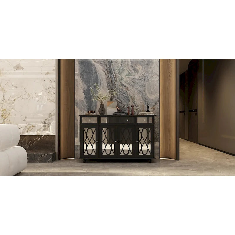 Buffet de rangement d'appoint avec miroir de 140 cm