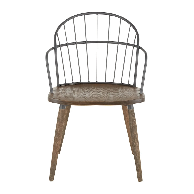 Chaise industrielle en bois et métal à dossier fuseau