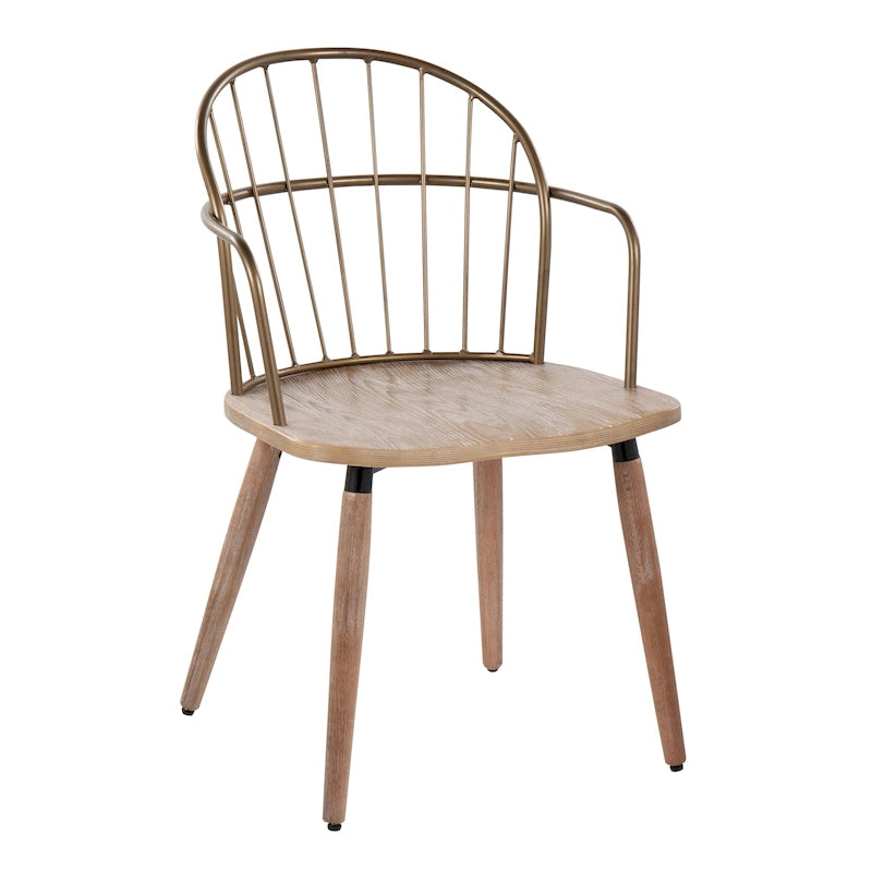 Chaise industrielle en bois et métal à dossier fuseau