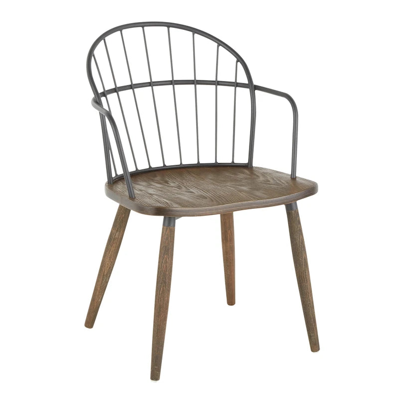 Chaise industrielle en bois et métal à dossier fuseau
