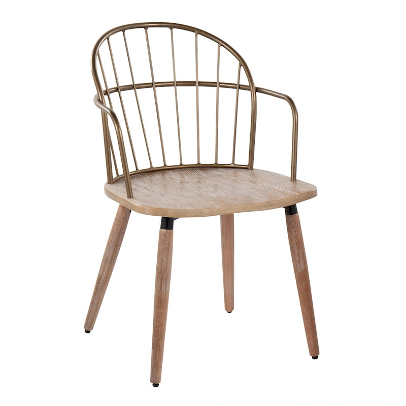 Chaise industrielle en bois et métal à dossier fuseau