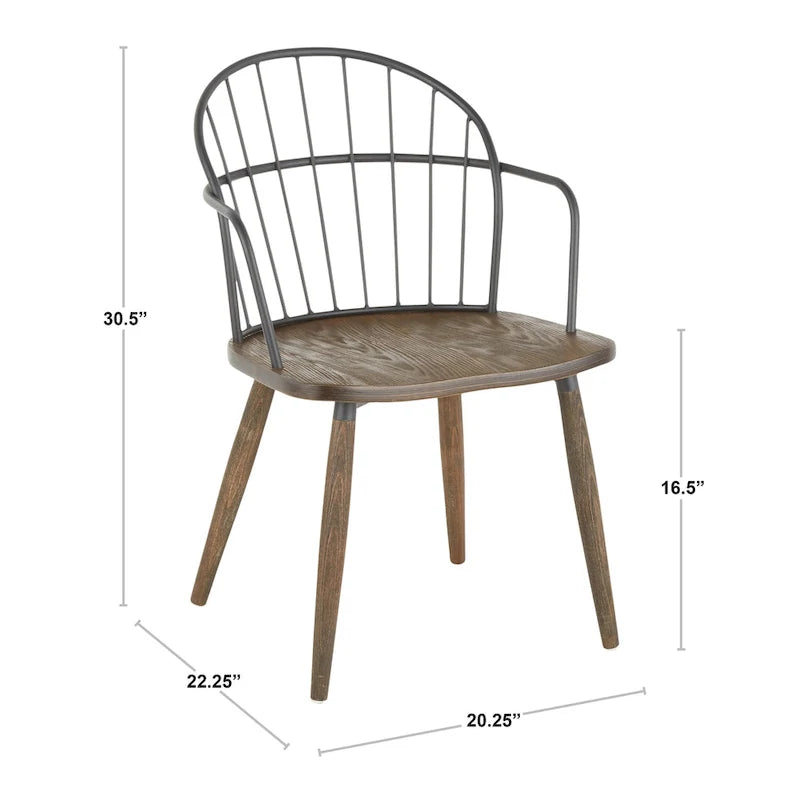 Chaise industrielle en bois et métal à dossier fuseau