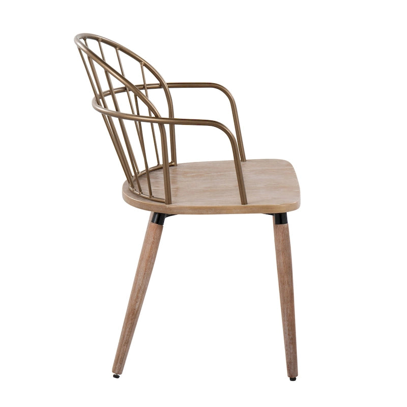 Chaise industrielle en bois et métal à dossier fuseau
