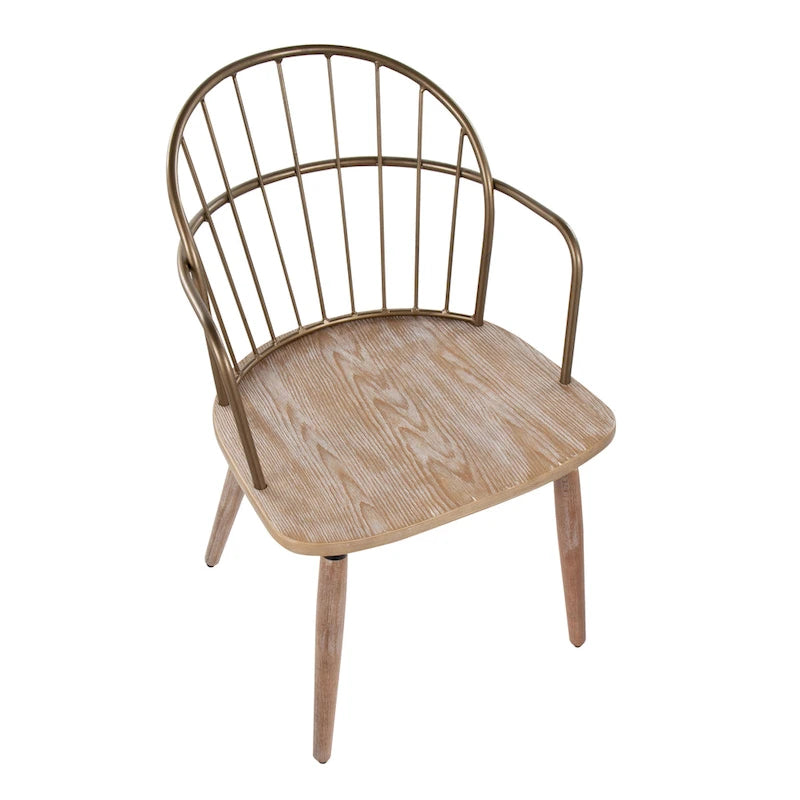 Chaise industrielle en bois et métal à dossier fuseau