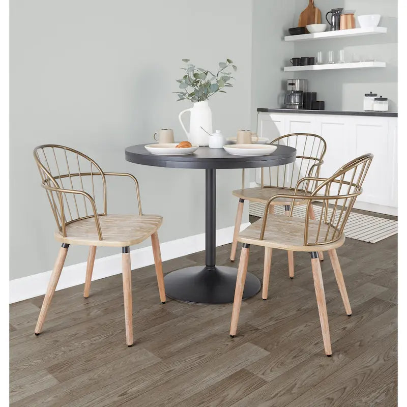 Chaise industrielle en bois et métal à dossier fuseau